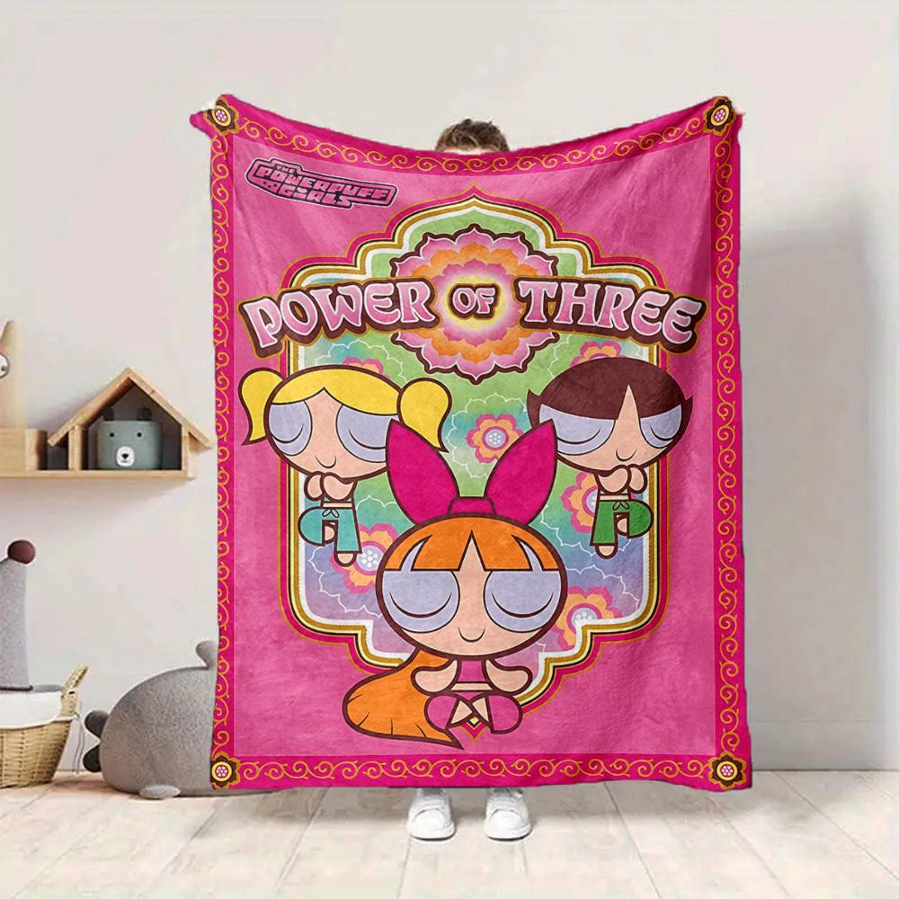 1pc Powerpuff Girls Cozy Print Blanket Lightweight Warm Flannel Throw Blanket For Sofa, Bed, Living Room