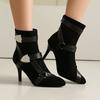  short boots round head thin heel high heel belt buckle metal trim  and ankle boots and ankle boots high heel short boots