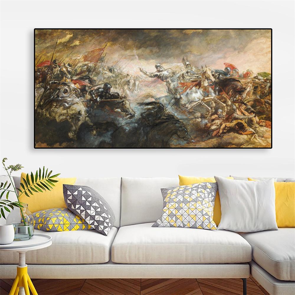 Vintage Oil Painting Poster Sir John Gilbert The Phantom Horseman Prints Large Canvas Painting Battle of Grunwald Mural Picture