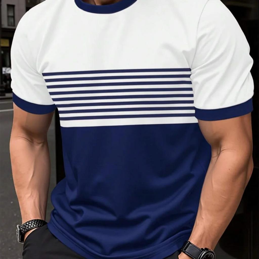 Summer Fashion Striped Printed Men's T-shirt Casual Short Sleeve Top Oversized T-shirt Men's Clothing
