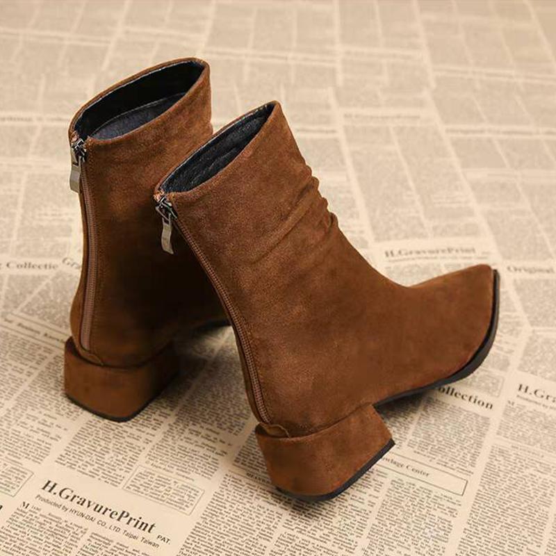 Ankle Boots for Women Mid Heels Fashion Shoes Pointed Toe Heeled  Fashion Pumps Gothic Boots New Elegant Suede Mujer Botas