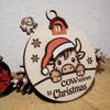 Cow-Themed Christmas Countdown Sign Cartoon Wooden Holiday Countdown Decor