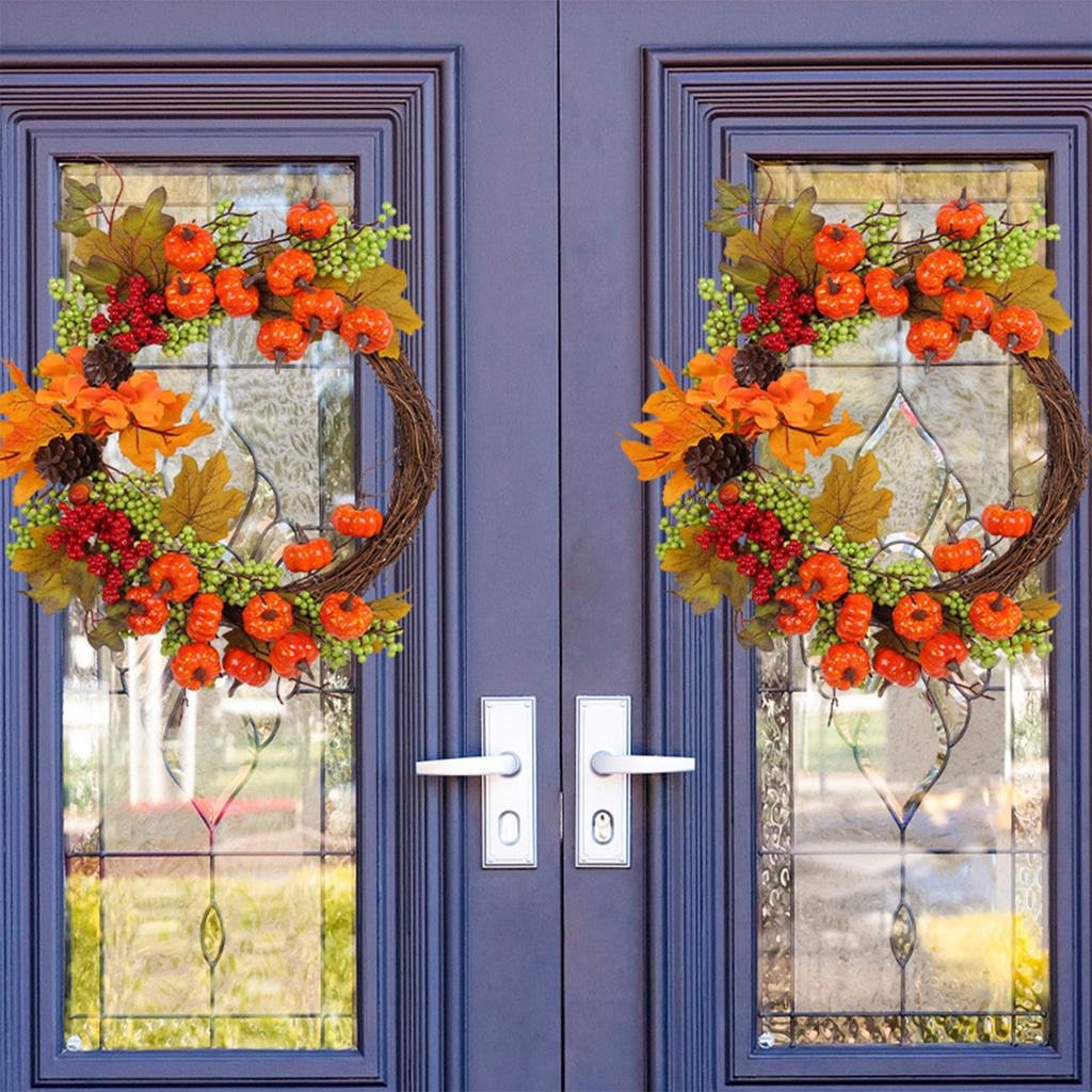 Fall Wreath for Front Door Hanging Pumpkin Maples Wreaths Home Halloween Decorations for Harvest Thanksgiving Supplies