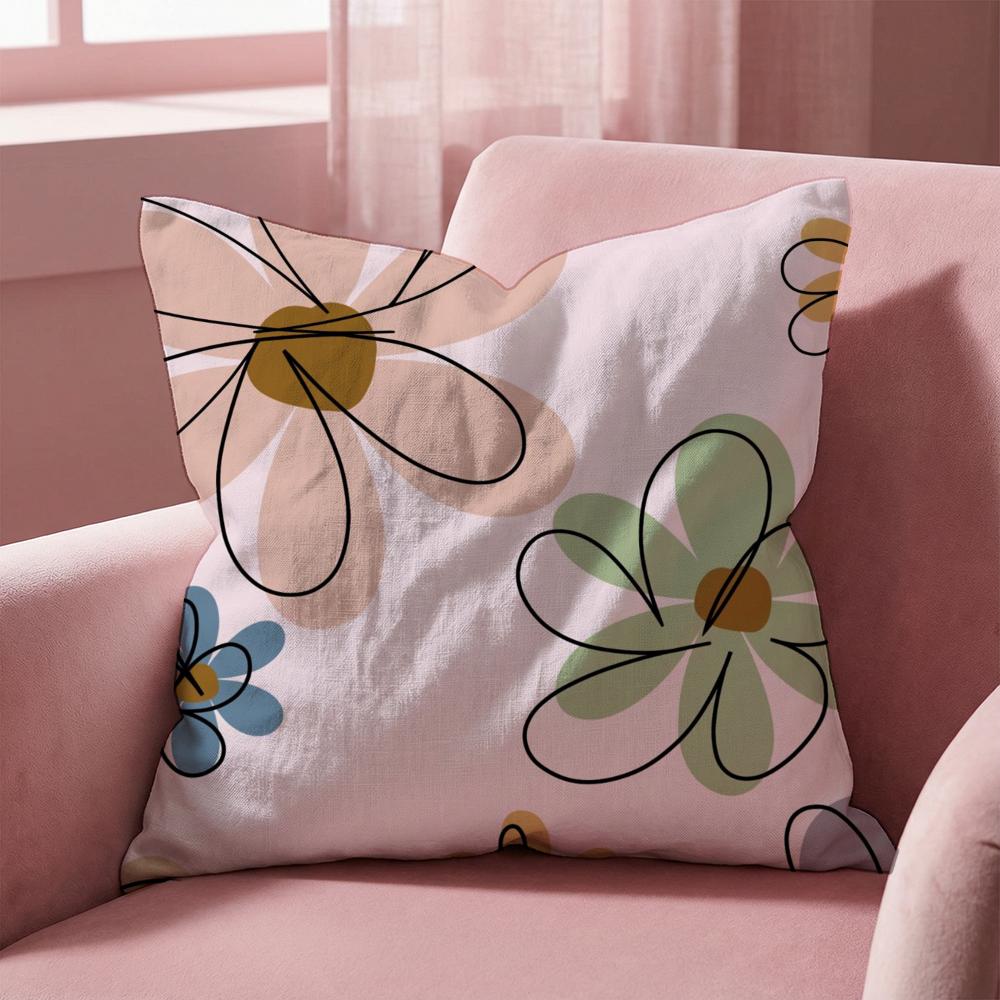 Line Flowers Cushion Cover Multi-Scene Pillow Cover for Home & Car - Reversible, Soft & Durable for Daily Use