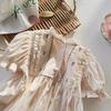 Korean Floral Embroidery Stand Collar Girls' Dress - Summer 2026 Cute Short Sleeve Skirt