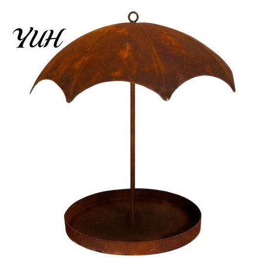 Rustproof Yard Bird Watching Supplies Vintage Umbrella Shaped Feeder, Rusty Hanging Wild Feeder with Rain?Shade Canopy, Outdoor for Garden