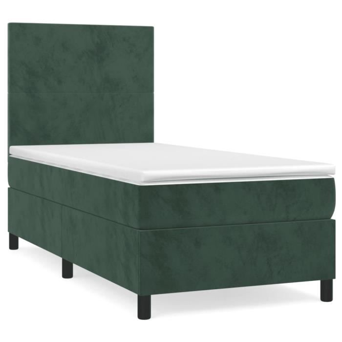 3142872 vidaXL Lit à sommier tapissier et matelas Vert foncé 80x200 cm Velours