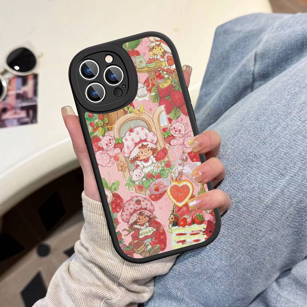 S-Strawberry-shortcake Girl Phone Case For IPhone 15 14 13 12 11 16 Pro Max Plus Leather Soft Cover