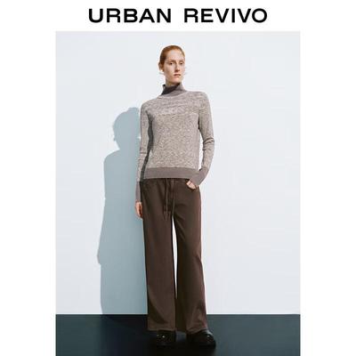 UR Women's Retro Color-block Stand-Collar Knit Top
