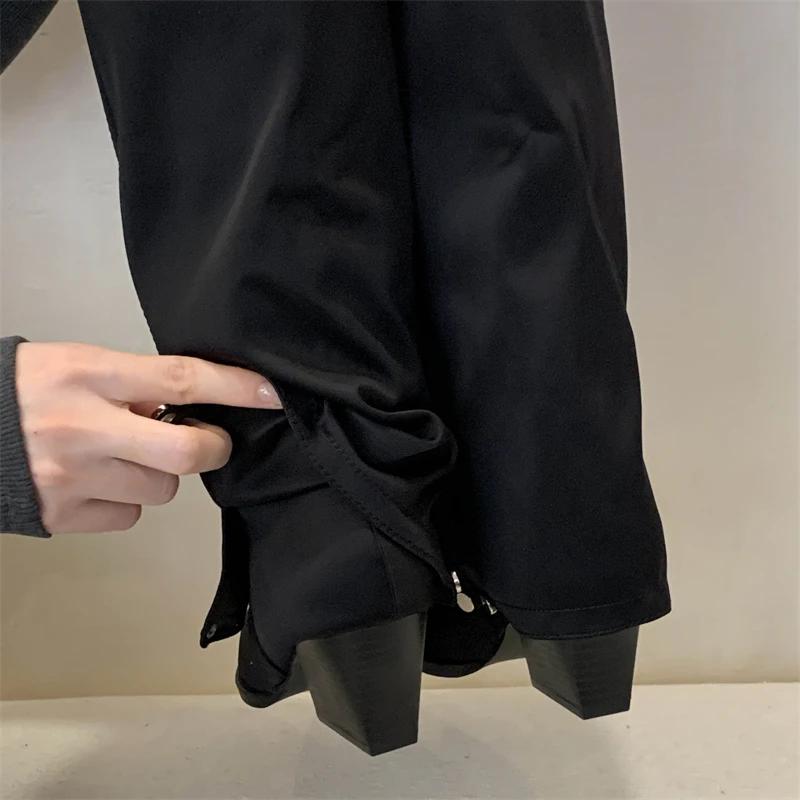 Eilyken Winter Fashion Pointed Toe Women Knee High Boots Designer Splicing Square Heels Shoes Elegant Button Long Bottes