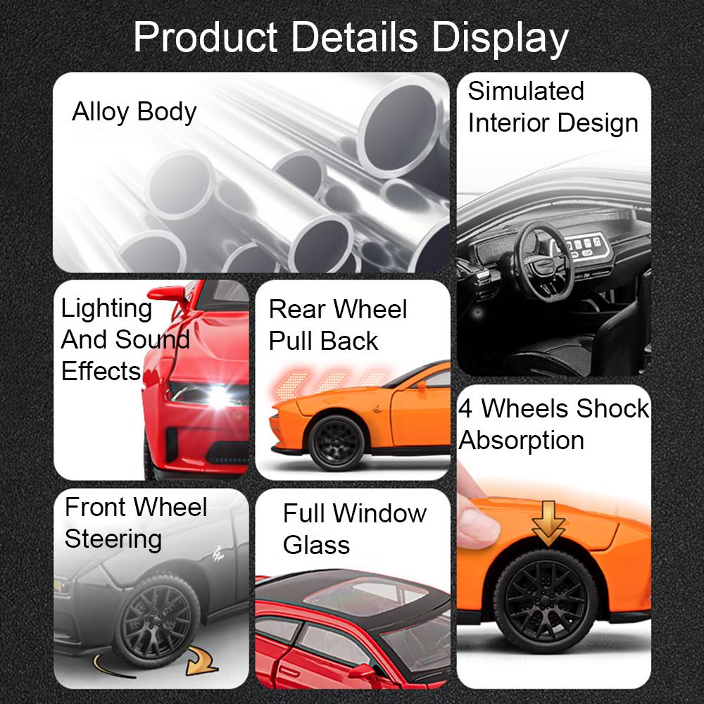 1:32 Scale Firebird Hellcat Car Model Toy Metal Diecast Sound Light Vehicle Shock Absorption Models Collection Gift for Children