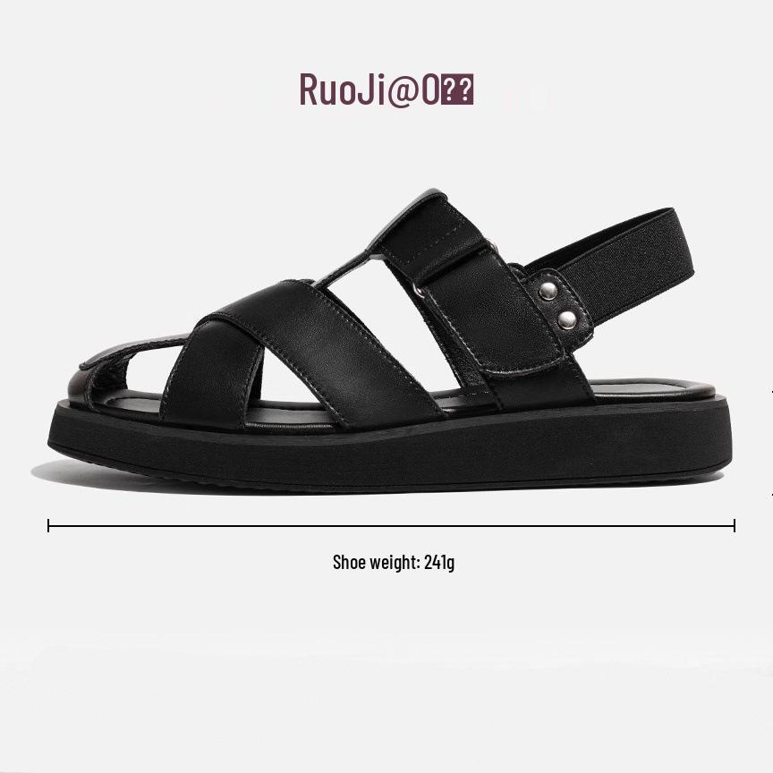 

Женские римские сандалии из натуральной кожи с вырезами и застежкой на липучке, 2025 38