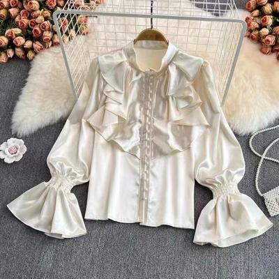 Women's Court Style Vintage Temperament Flared Sleeve Standing Collar Shirt French Loose Shirt