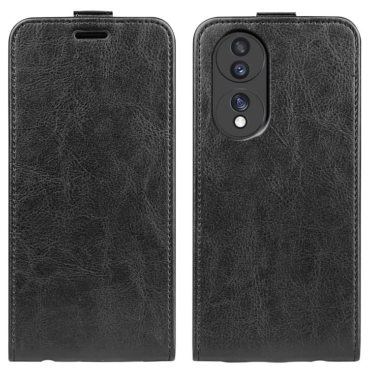 

Кожаный чехол-книжка с текстурой вертикальной раскладушки для Honor 70 R64 For Honor 70 чёрный