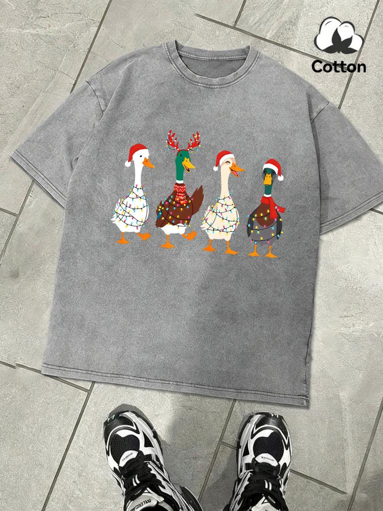 Ducks Full Of Festive Atmosphere Design Men Washed TShirts Summer Soft Cotton Tee Casual ONeck Clothing Street Short Sleeve