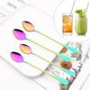 Rainbow 4Pcs Coffee Tea Stir Spoon Tableware Long Handle Ice Cream Dessert Spoons Eco-Friendly Stainless Steel Kitchen Supplies