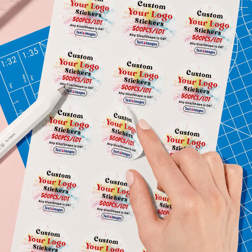 500Pcs Custom Logo Stickers Personalized Text  Image Labels Round Or Square Brand Stickers For Packaging Gifts Business Use