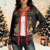 Women's Long Sleeve Christmas Print Cardigan, Open Front Knit Sweater for Holiday Wear