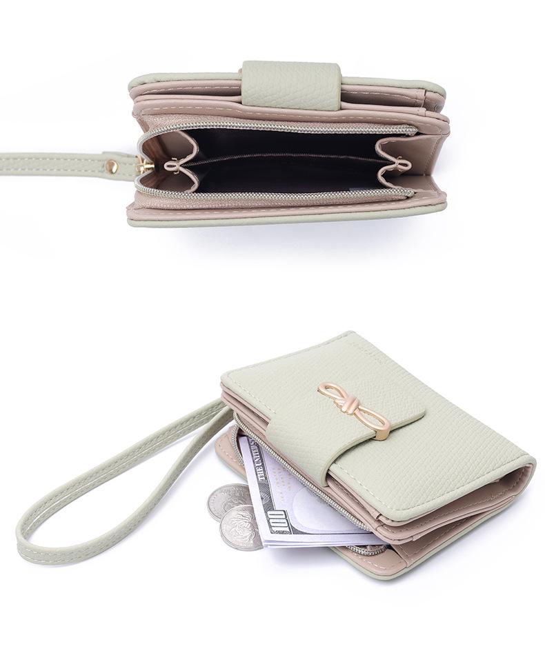 Korean Style Women's Bow Short Wallet Clutch with Zipper Wristlet