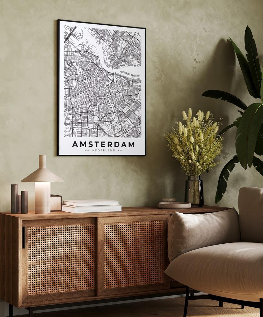 Plakát mapa plán města Amsterdam černý rám, rám, rám na plakát
