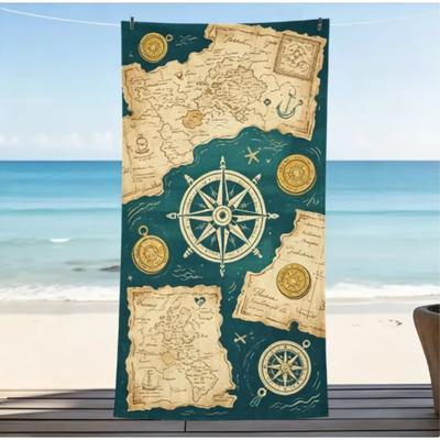 Vintage Nautical Wheel & Starfish Beach Towel Large Microfiber Sand Free Quick Dry Towel for Summer Vacation Beach Towel