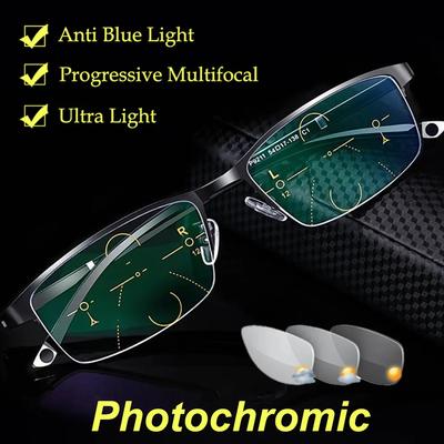Photochrome Lesebrille Männer Progressive Multifokale Anti Blau Licht Lesebrille TR90 Hyperopie Presbyopie Brille