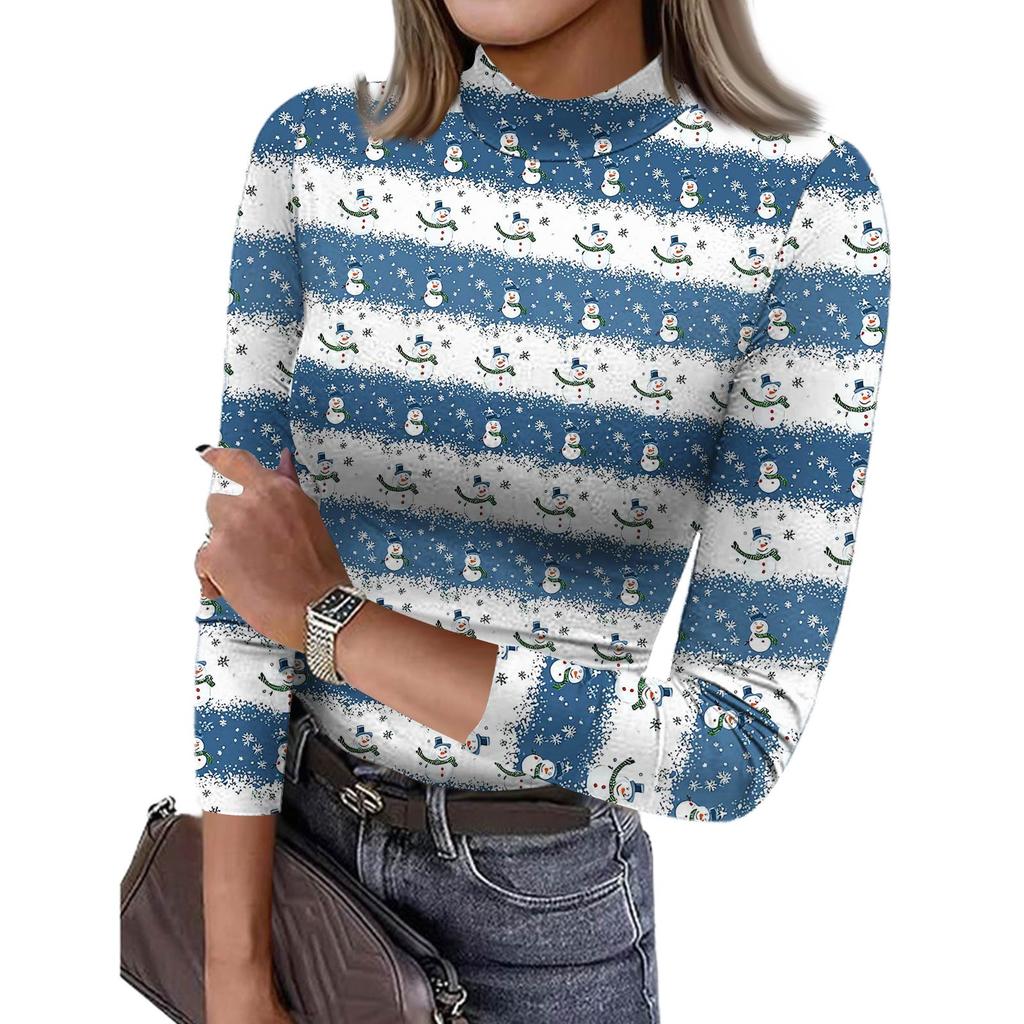 Damen Slim Bottom T-Shirt Mode Lässig Farbverlauf Druck Rundhals Pullover 3/4 Ärmel Top