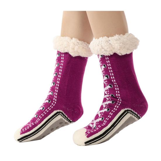 1 Pair Sleeping Socks Non-Slip Silicone Grip Soles Mid-tube Floor Socks Thickened Fleece Lining Indoor Socks