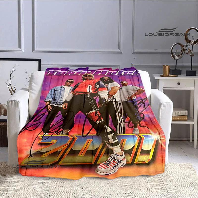 Coperta stampata retrò della band Tokio Hotel, coperta calda in flanella morbida e confortevole, biancheria da letto per casa, viaggio, regalo di compleanno