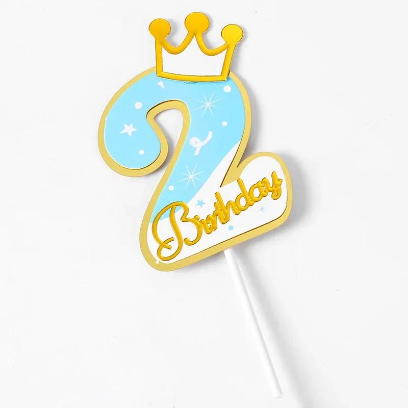 New Digital Decoration Happy Birthday Number Cake Insertion 0 1 2 3 4 5 6 7 8 9 Cake Topper Girls Boys Baby Party Supplies Decor