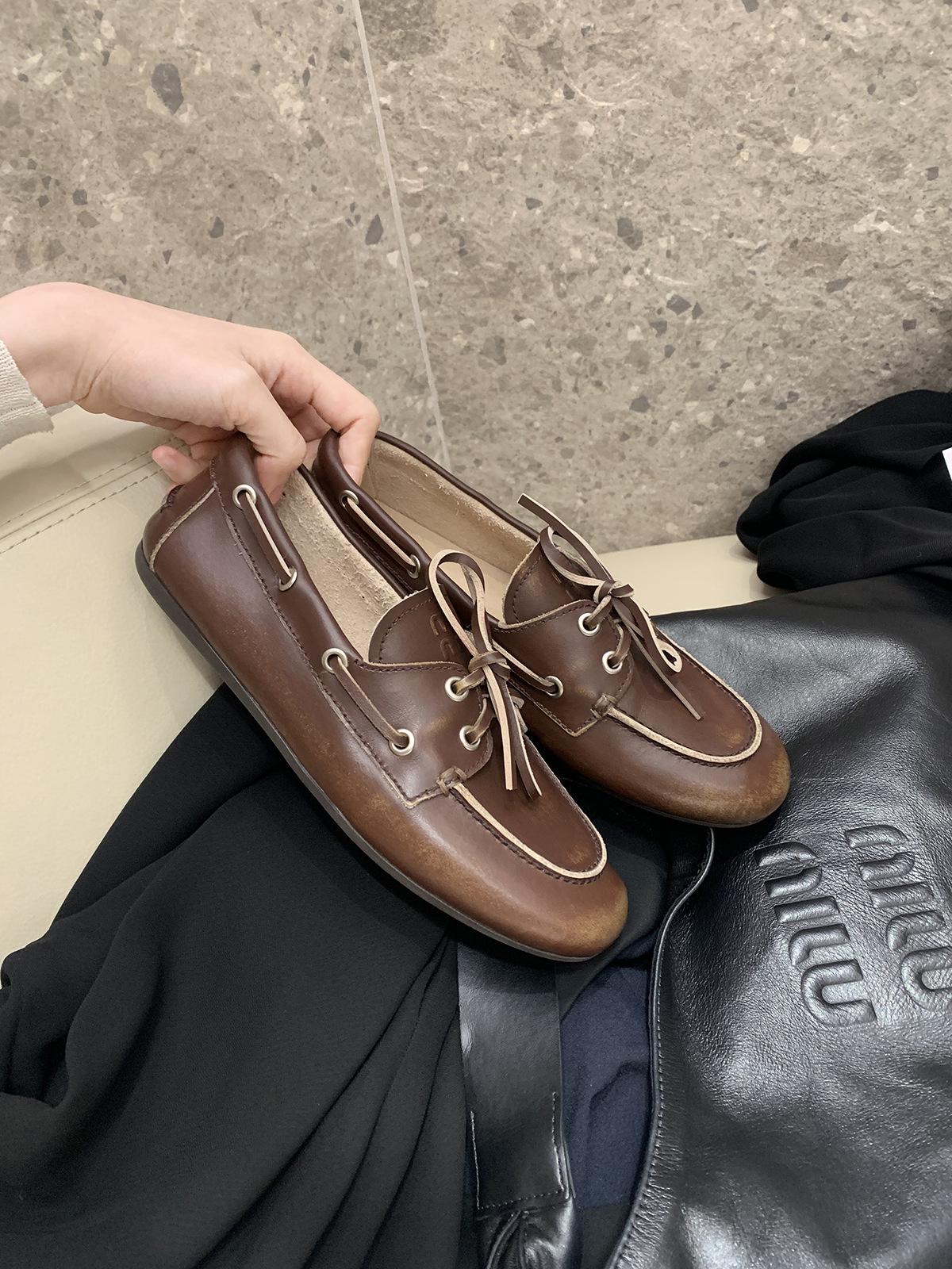 

Женские лоферы Обувь Натуральная кожа Высокое качество Круглый носок Мягкая подошва Плоская подошва На шнуровке Дышащие Женская повседневная обувь 38