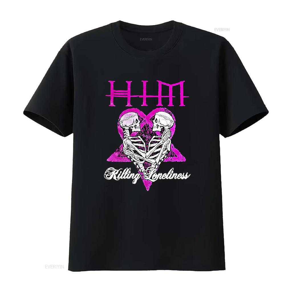 HIM Band T-Shirt gegen Einsamkeit Schwarz Alle Größen S XL F vintage gewaschen Unisex Designer Kleidung Streetwear Stilvoll
