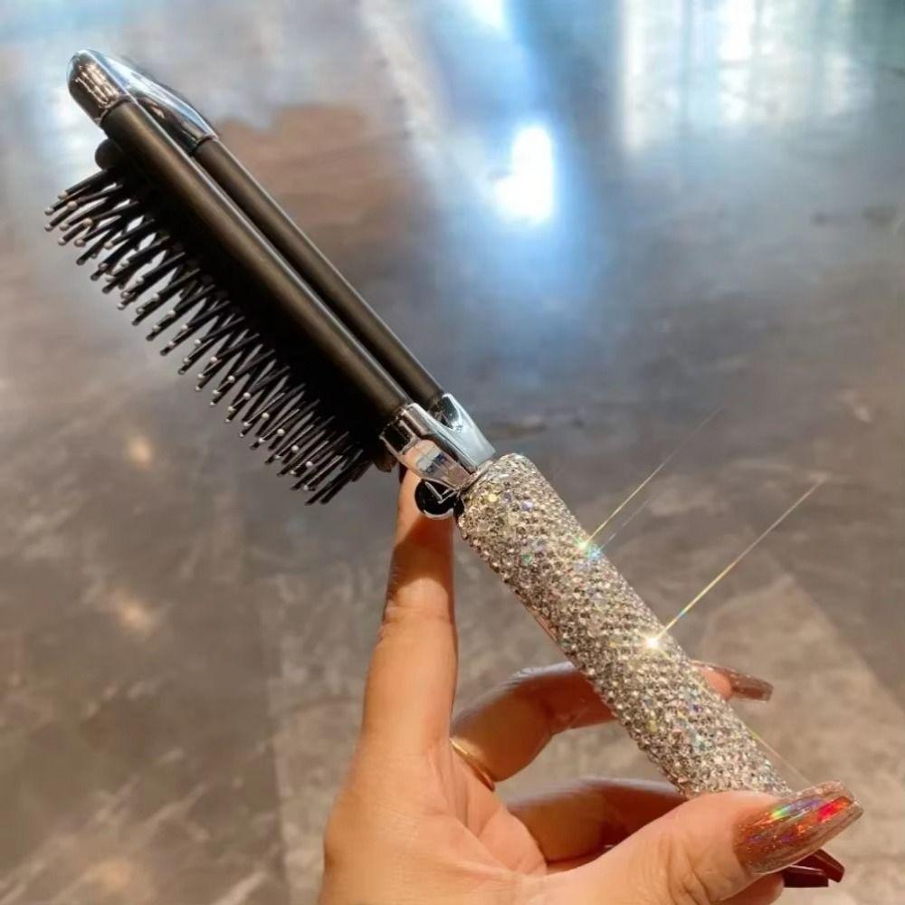 Portable BlingBling Comb Mirror Crystal-Encrusted Rhinestone Hair Comb Gift for Girls