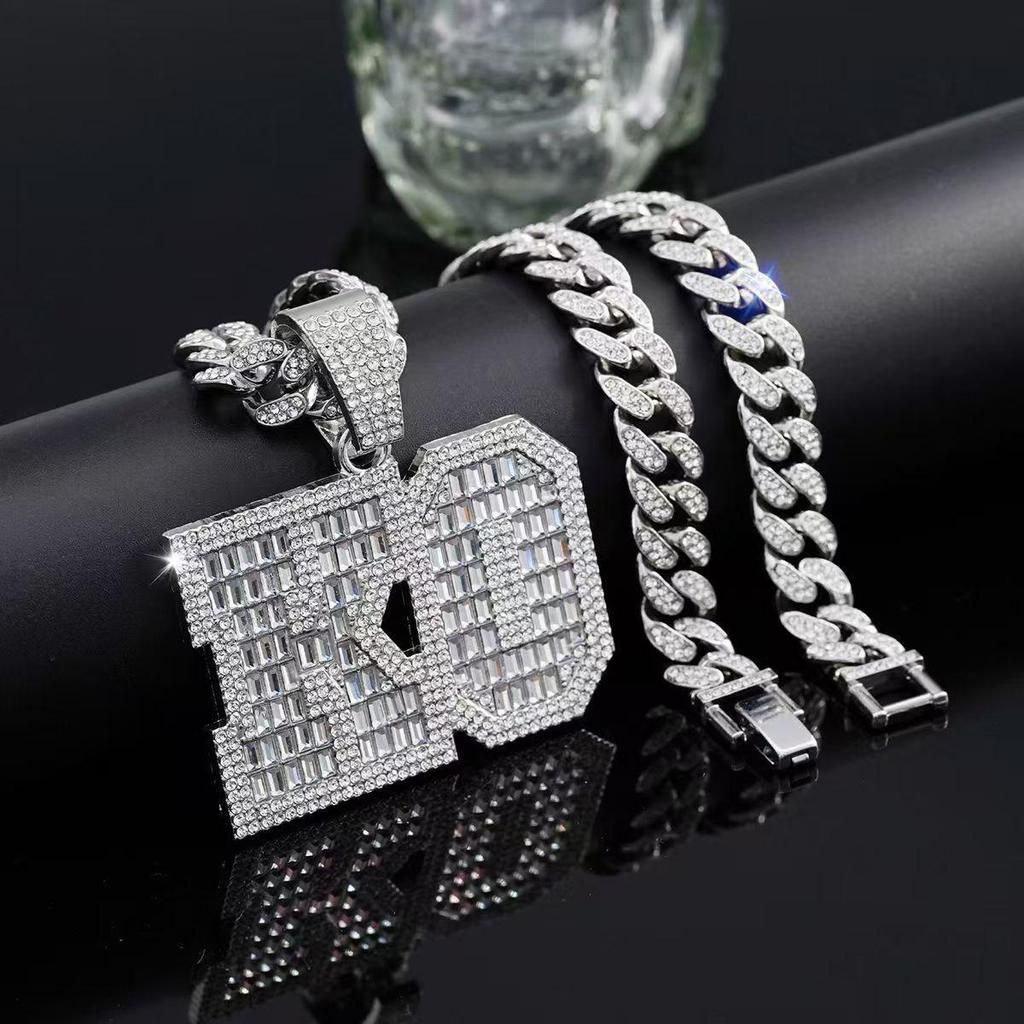 Cuban Chain KO Letter Pendant Necklace - Bold European & American Hip-Hop Style for Men's Nightclub & Party Accessories
