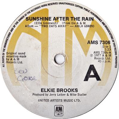 Disque 7 pouces ELKIE BROOKS - Sunshine After The Rain AMS7306 A&M Records 1977 Royaume-Uni Rock Occasion