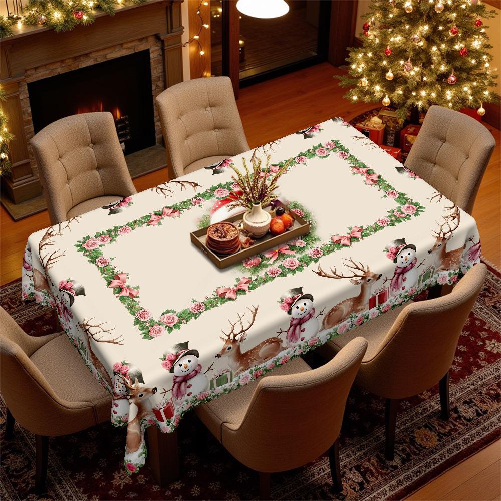 

Christmas Themed Table Round Tablecloth, Snowman Sled Christmas Tree Red Tablecloth, Home Party Decoration Round tablecloth-152x152cm