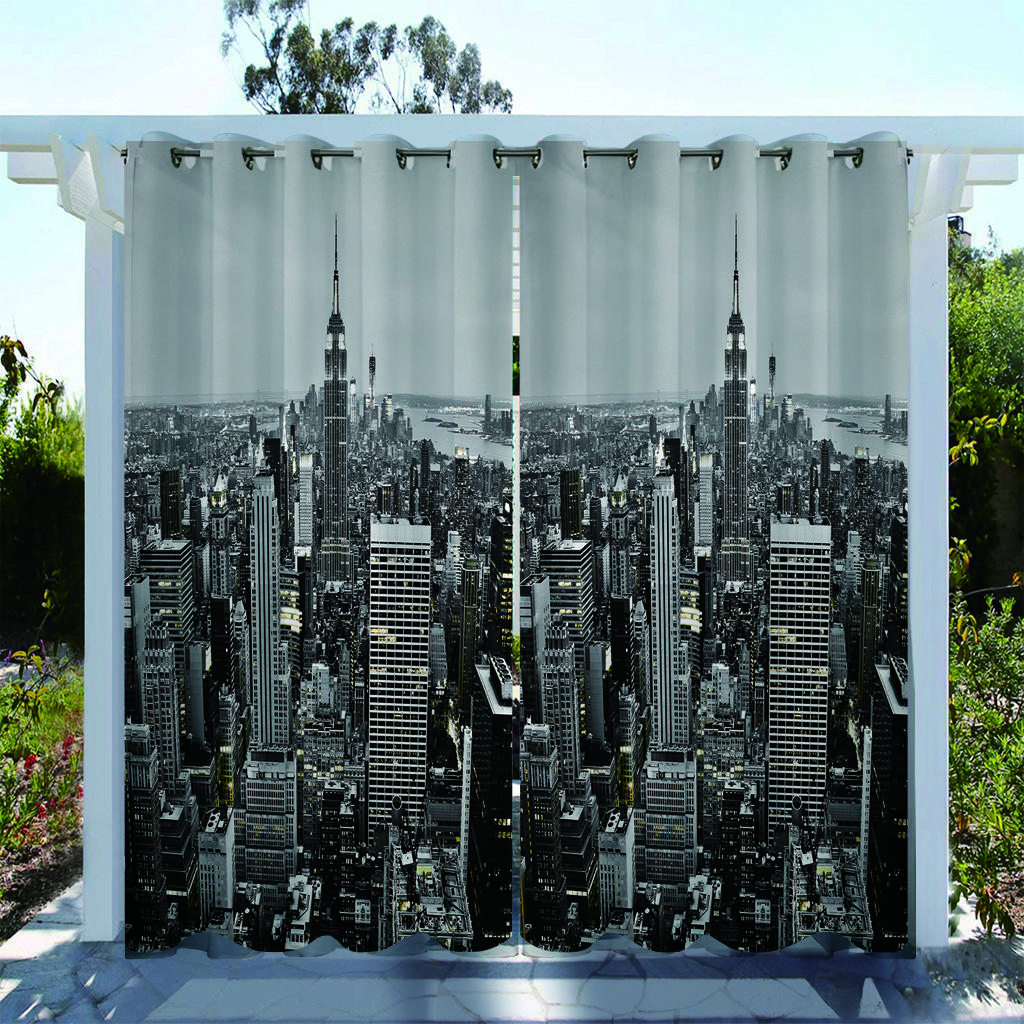 1pc Outdoor Waterproof Oil-proof Curtains,Modern Sunshade City Light Night View River Building Print Curtain For Living Room