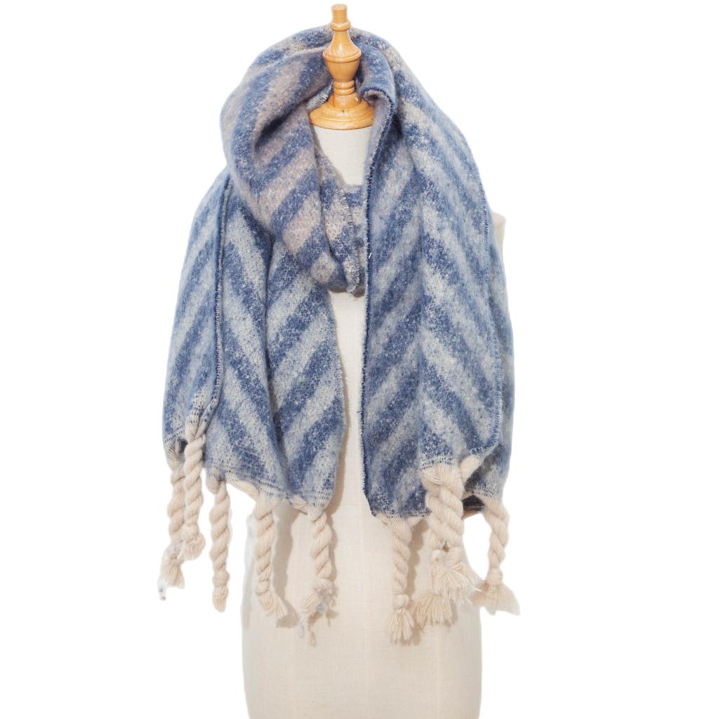 Autumn Winter Female Warm Shawl Thick Wave Print Scarf Imitation Mahair Scarf