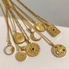 Stainless Steel Pendant Necklace Cubic Zirconia Charm Neckchain Unisex Clavicle Chain Gold Plated Waterproof Jewelry