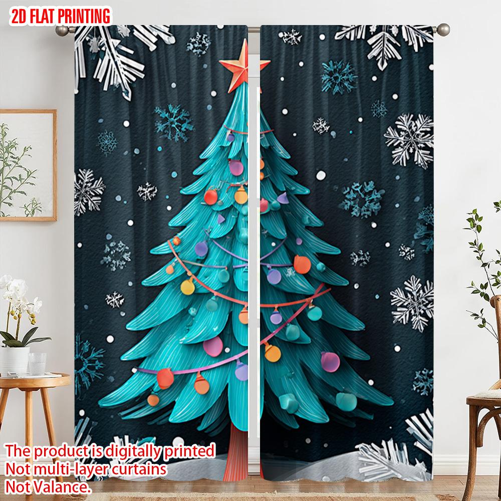 2pcs   plane printing Curtains Vibrant Snowflake & Christmas Tree Polyester Woven (without rod) Holiday for Bedroom & Living