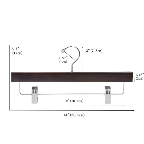 Amber Home Wooden Pants and Skirt Hangers, Set of 10, for Pants and Slacks, Shape-Retaining, Non-Slip, Adjustable, Strong Clips, Wrinkle-Resistant, Ro