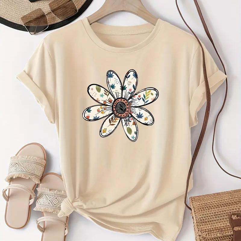 T-shirt Estiva da Donna Moda Retrò Maniche Corte Magliette Casual Stampa Floreale Top
