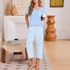 Women's Casual Printed Round Neck Loose Fit Short Sleeve Set with Pants 2 Piece Outfit