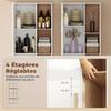 Bathroom Cabinet, 2 Doors, 4 Open Compartments, Adjustable Shelves, White and Natural