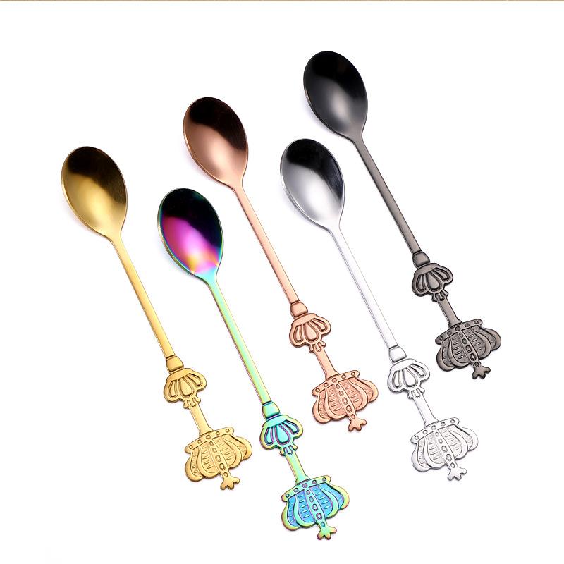 Creative Double Crown Stainless Steel Spoon High Value Dessert Spoon Household Coffee Stirring Spoon Golden Small Spoon