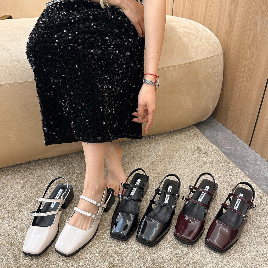 Fashion Black Summer Women's Thick-heeled Sandals Square Toe Slip on Shoes for Woman Ballet Flats Comfortable Bow Women's Sandals