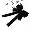 Elegant Women's Velvets Bows Tie Brooch Pin Pre Tied Bowknot Necktie with Rhinestones and Pearls Decors for Formal Event