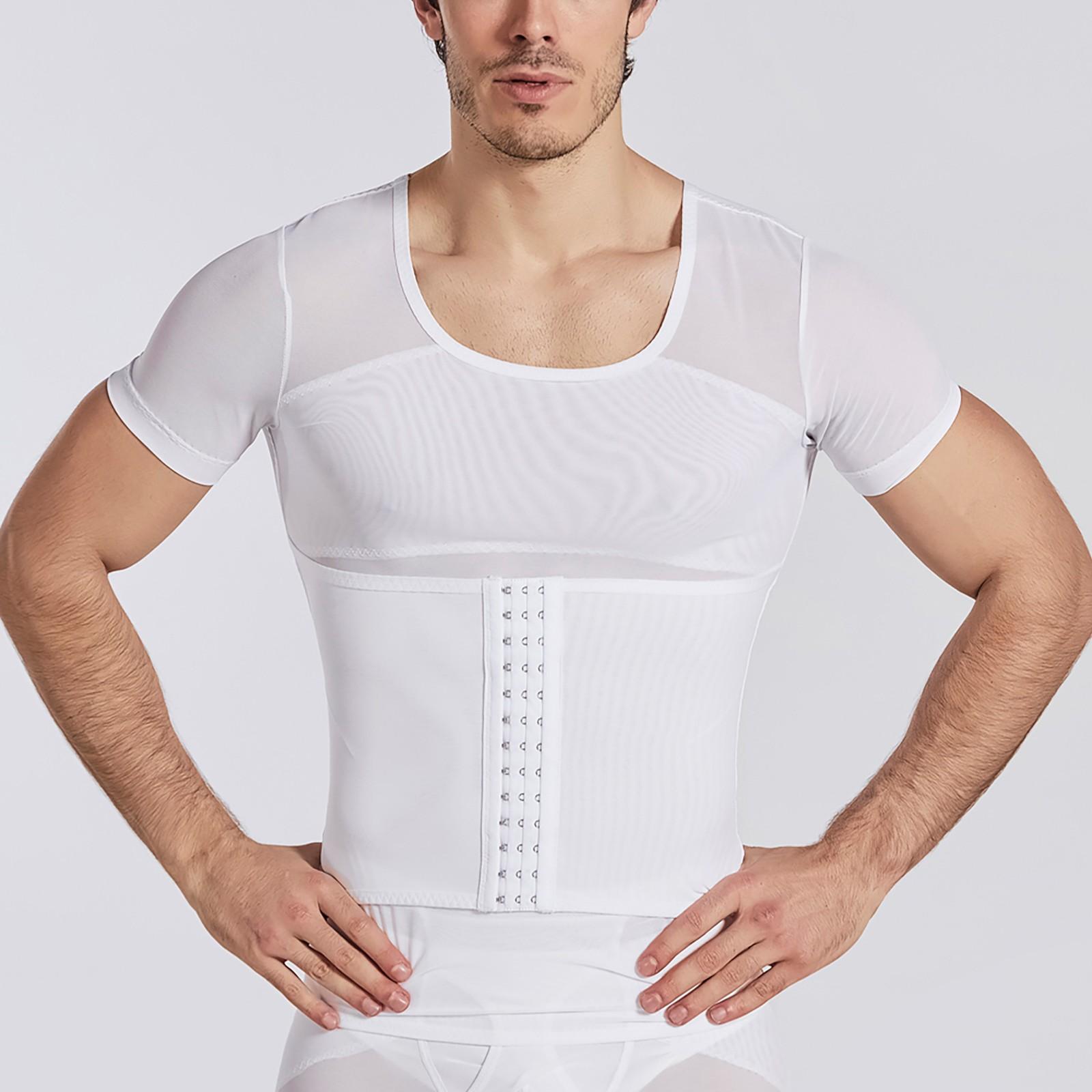 

Мужские колготки с короткими рукавами и перекрестными бретелями спереди на пуговицах. Перевязывание груди. Пояс для подтяжки талии и похудения живота XL белый