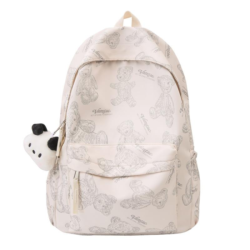 Japanese ins bear print student schoolbag female college student simple backpack female high school trendy girl backpack One size