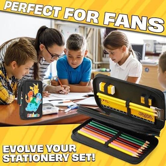 Pencil case Pokémon kids Pikachu filled stationery set - anime gift (black multi)